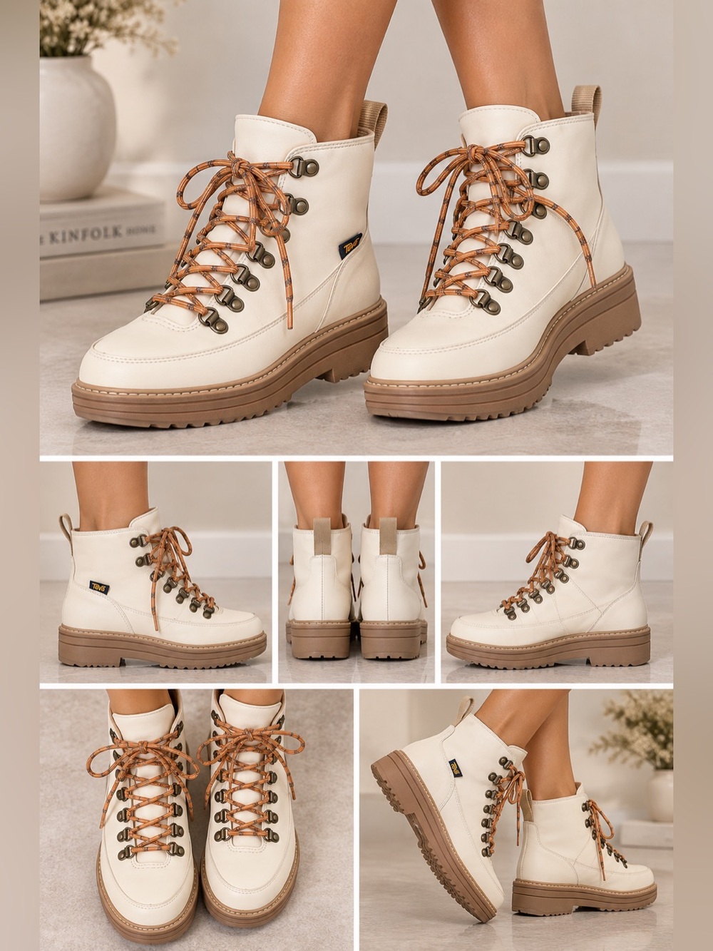 Teva Midform Boot White Swan Leather Platform Hiking Boots NWOT Women's Size 8